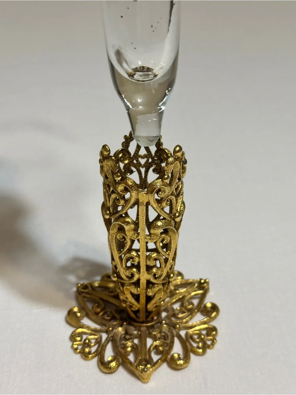 Ornate Gold Filigree Clear Glass Bud Vase